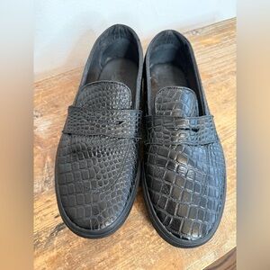 Vans Black 53 DX Croc Embossed Leather Slip On Loafer Shoe Sneaker M 8.5/ W 10